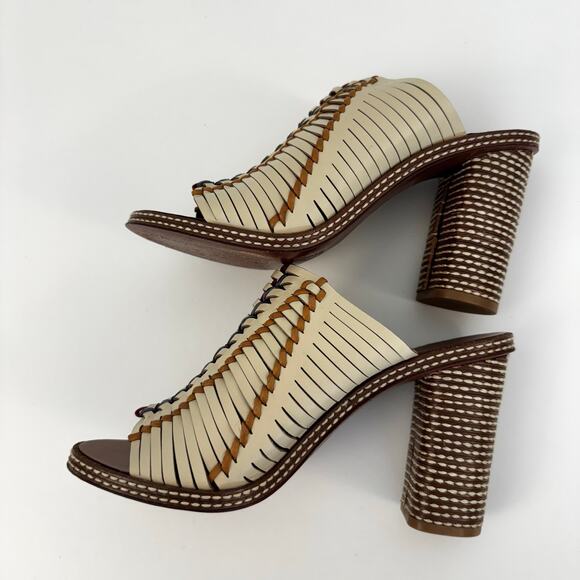 Tory Burch Pecha Woven Leather Shoes Mules Sandals in Dulce de Leche 9.5M - Picture 6 of 11